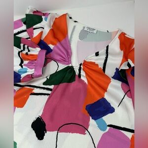 Crosby By Mollie Burch Pink/Blue/Purple Geometric Blouse Puff Sleeves Sz XS V0